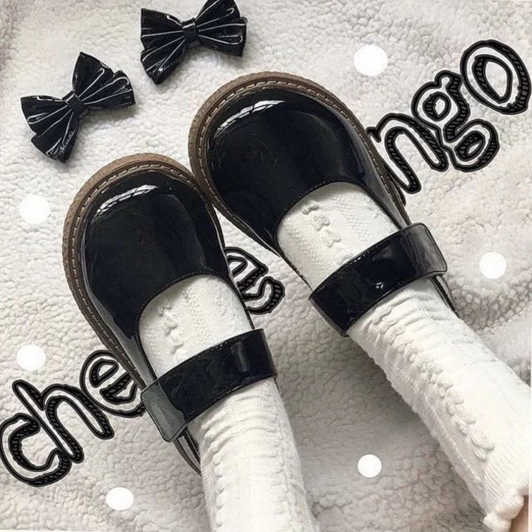 Sepatu LoLita perempuan lembut gadis kulit kecil wanita berujung besar round toe gaya Jepang dengan