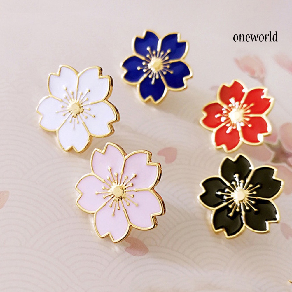 OW@ Sweet Women Cherry Blossom Flower Enamel Brooch Pin Suit Collar Badge Jewelry