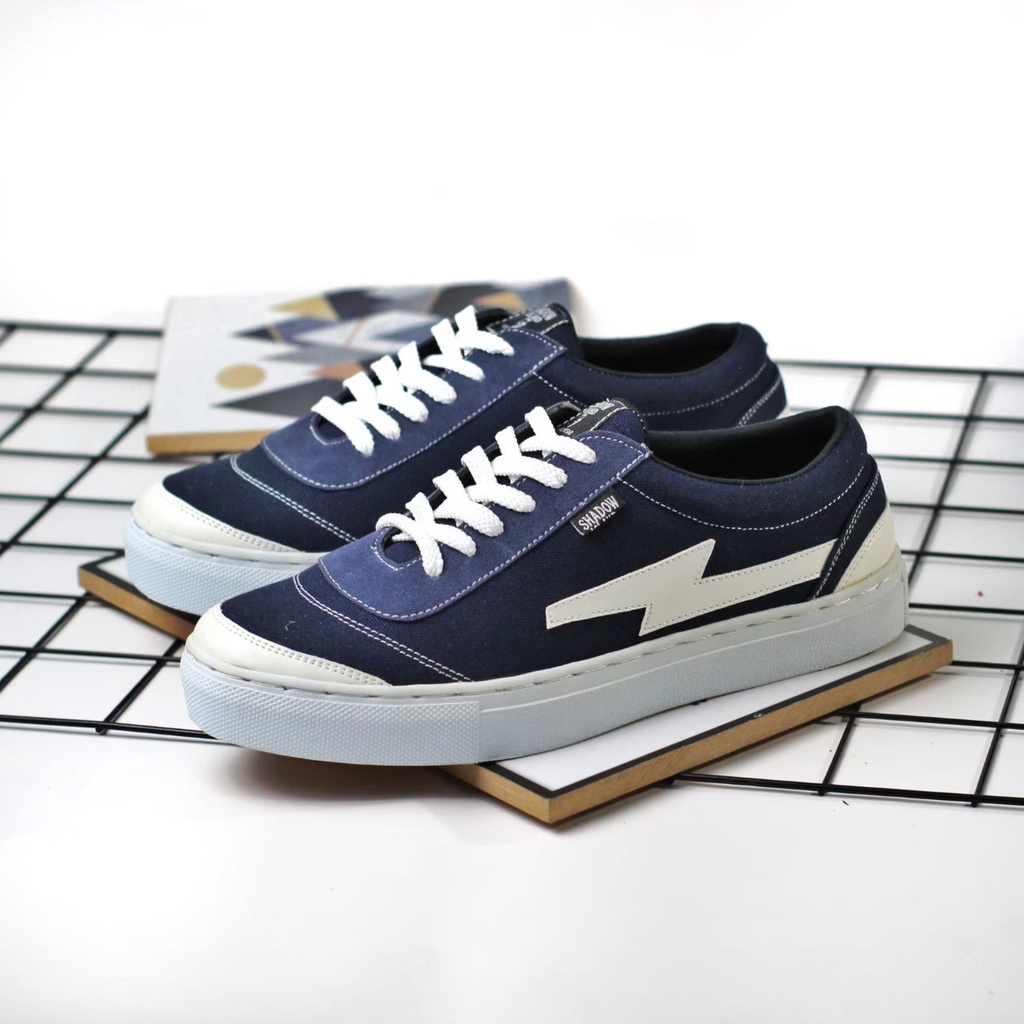 ENOZ X FLASH NAVY - Sepatu keren pria original terbaru kasual sekolah kuliah peria sneaker casual kanvas kekinian