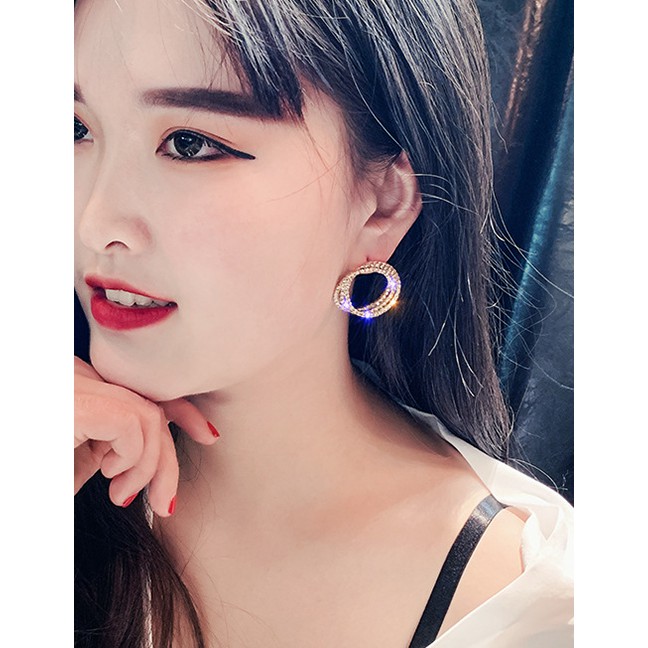 LRC Anting Tusuk Fashion Geometric Circle Diamond Cross Alloy Stud P9602