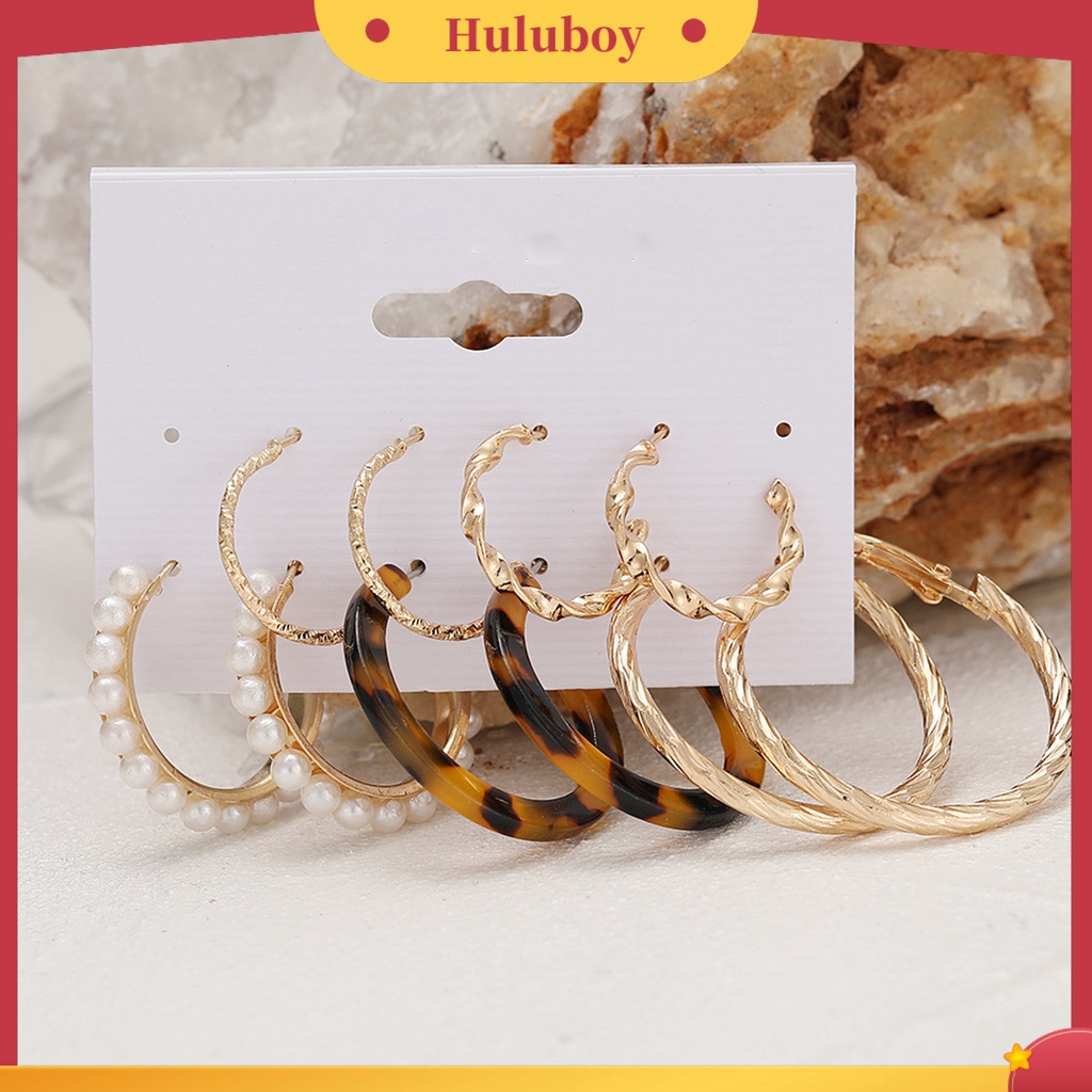 Hu Hu Hu Hu Hu Alat Bantu Pasang Kacamata♡ 1 Set Anting Hoop Bentuk Bulat Geometris Aksen Mutiara Berlian Imitasi Untuk Wanita