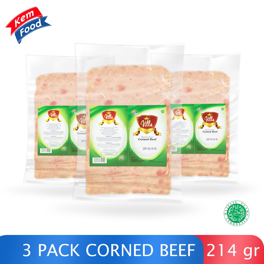 Villa Paket 3 Pack Corned Beef - Daging Sapi Kornet (214 gr)