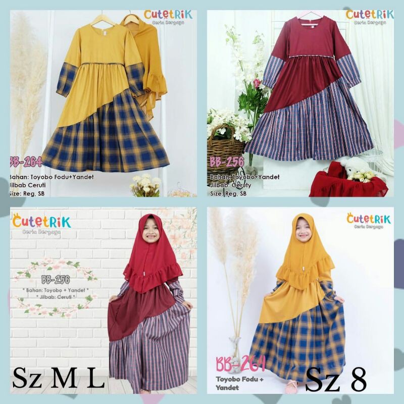 set gamis jilbab anak ori cutetrik baju anak katun cantik unik
