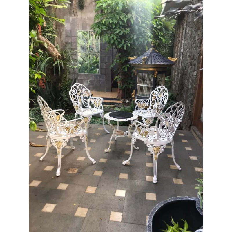 Meja Kursi Teras Granit Besi Ukir