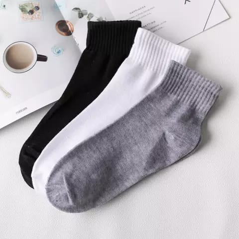 3 pasang kaos kaki olahraga pendek polos bahan katun PE sport socks