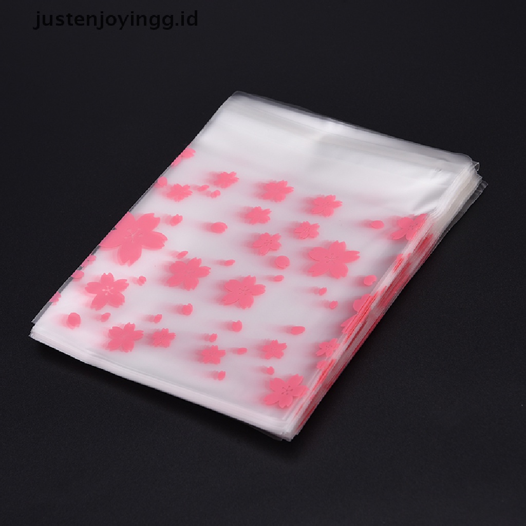 100pcs / Lot Tas Permen / Kue Kering Motif Bunga Sakura Pink Dengan Perekat