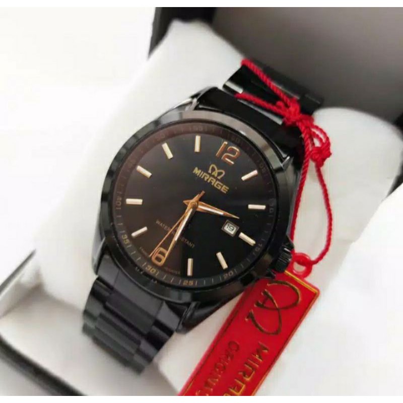 jam tangan pria;MIRAGE M8710BRP hitam~ORIGINAL WATER  RESISTANT~TGL~STAINLEES