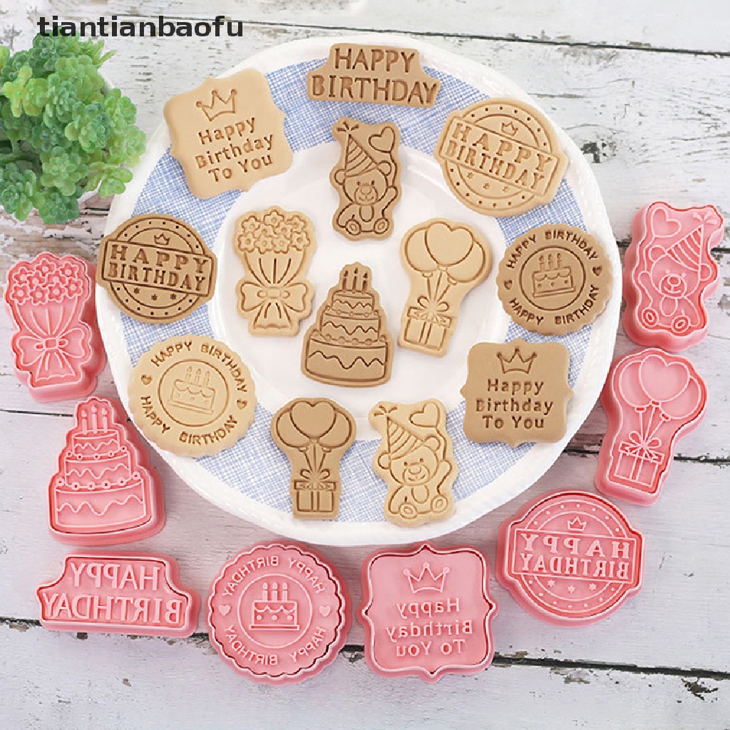 8pcs / Set Cetakan Kue / Biskuit 3D Bahan Plastik Untuk Dekorasi Pesta Ulang Tahun Anak