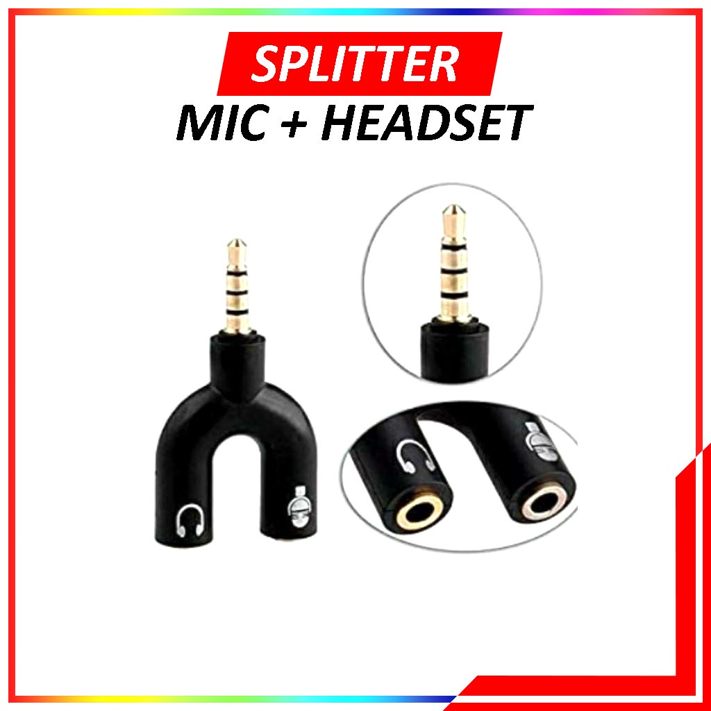 Paket Youtuber Mic Clip On Microphone 3.5mm + Audio Splitter U Shape - Splitter Jack 3.5 mm Audio Mic + Microphone Clip On