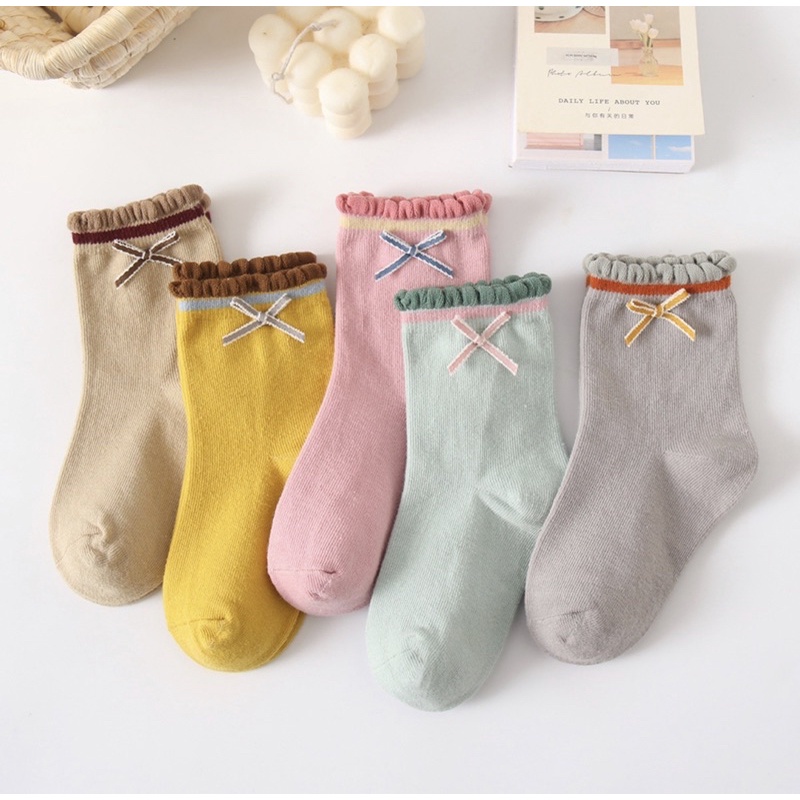 Kaos Kaki Anak Balita Perempuan Model Pita Garis Polos / Kid Socks Toddler Socks