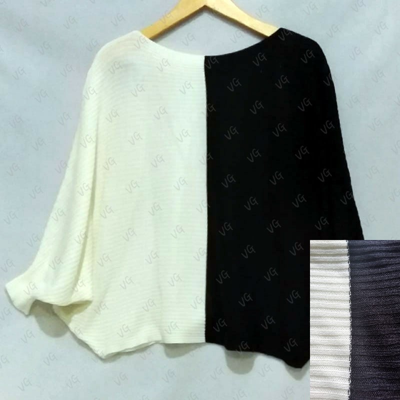 Atasan Rajut Jumbo Wanita Outerwear Blouse Batwing Oversize Lasperal Knit Prily Batwing Kalong Monochrome-1