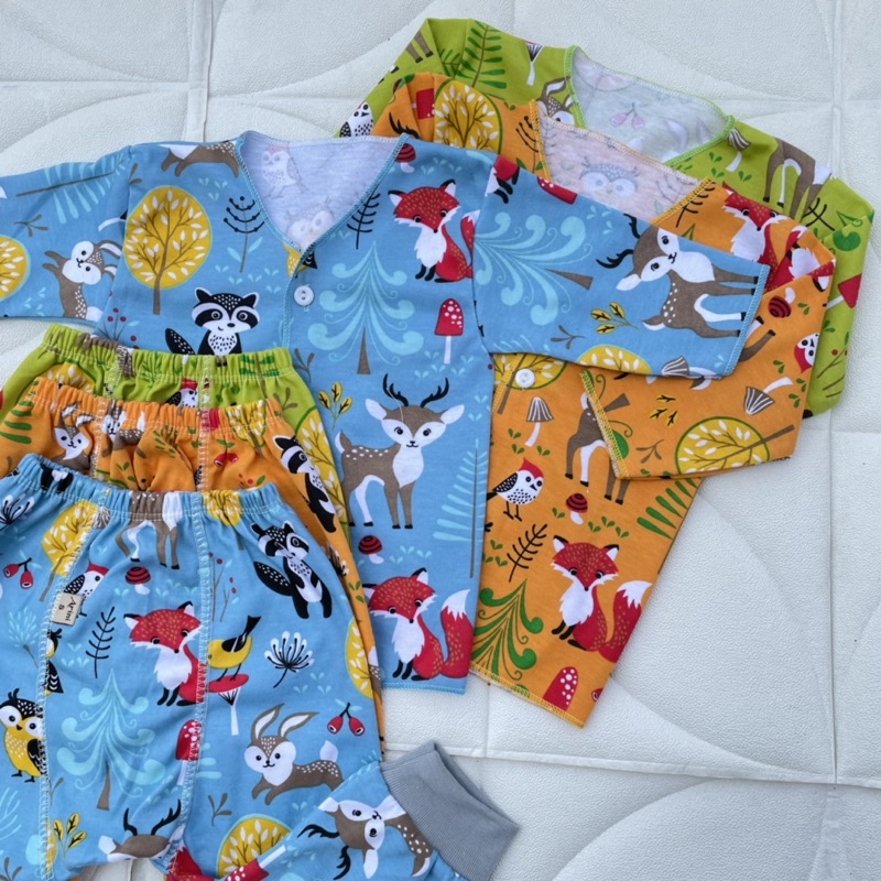 3 PCS Baju Bayi + Celana Pempers Bayi Baru Lahir Baju Bayi Setelan Fullprint Bayi Celana Bayi Newborn DNW BABY