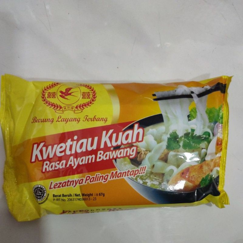 

Kwetiau Kuah Rasa Ayam Bawang Cap Burung Layang Terbang 67gr