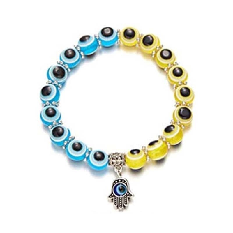 Gelang Tangan Manik-Manik Resin Elastis Desain Evil Eye Fatima Turki Untuk Pria / Wanita