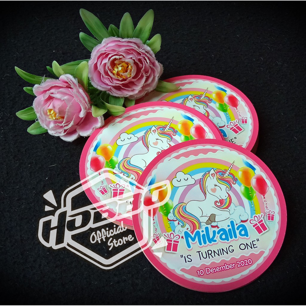

6 cm - Stiker Lingkaran - Ulang Tahun, Tumpeng, Nasi Bento - Birthday Sticker - Tema Unicorn