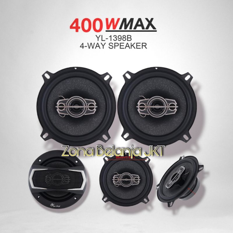 COAXIAL SPEAKER PINTU MOBIL 5 INCH 400 WATT 4 WAY HIFI CAR LOUDSPEAKER 2PCS YL-1398B