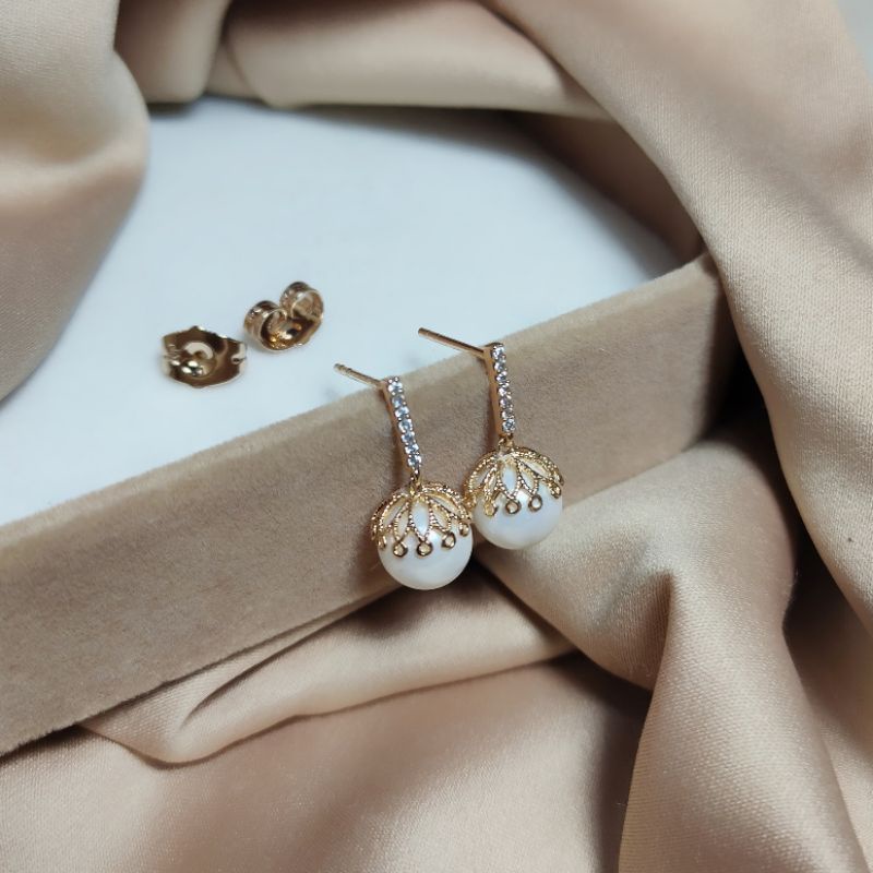 Anting rodium lapis emas mutiara air tawar asli lombok Aksesoris mutiara lombok asli Anting mutiara 