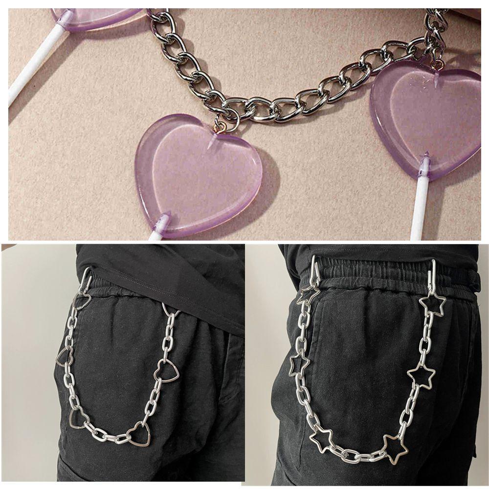 R-flower Waist Chain Vintage Jeans Jewerly Rock Gantungan Kunci Hip Hop Rantai Keychain