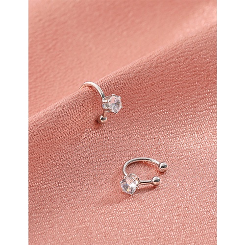 LRC Anting Fashion White K Zircon C-shaped Metal Earrings Without Holes