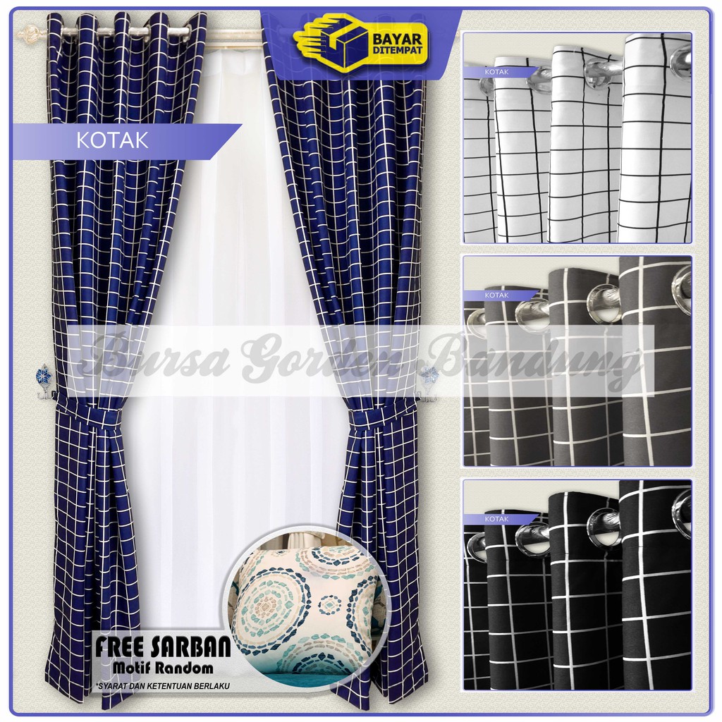 Gorden Jendela Minimalis Hordeng Pintu Smokring Gorden Katum Motiv Kotak Tirai Jendela Pendek