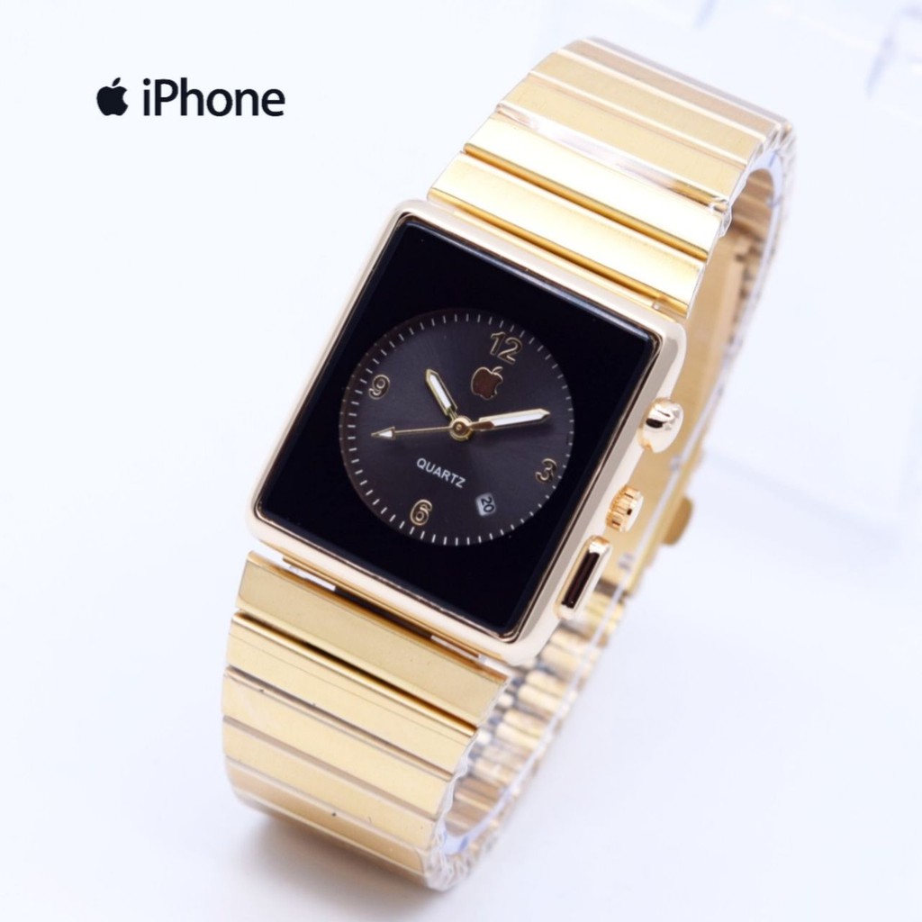 Jam Tangan Wanita Cewek Analog Iphone Segi Pasir Gold