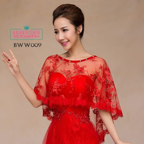 [TOKO TERPERCAYA] AKSESORIS PENGANTIN LACE BOLERO KARDIGAN BROKAT KOREA MERAH BWW009