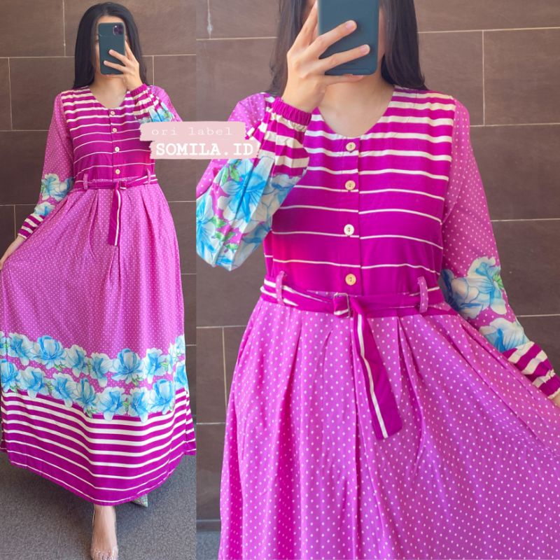 LONG DRESS FUJI SABUK GROSIR GAMIS TERBARU BUSUI HOME DRESS RAYON SUPER. TROPIS