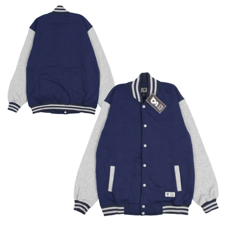 Jaket Baseball Varsity Polos Warna Navy Sweater Unisex Hitam Premium Quality