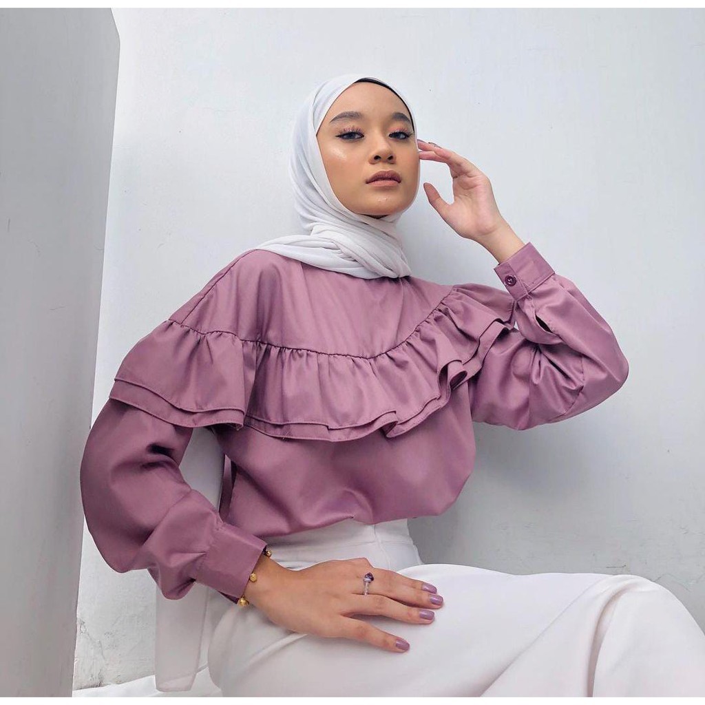 Baju Atasan Wanita Lengan Panjang Size XL Narina Blouse Bahan Twiscone