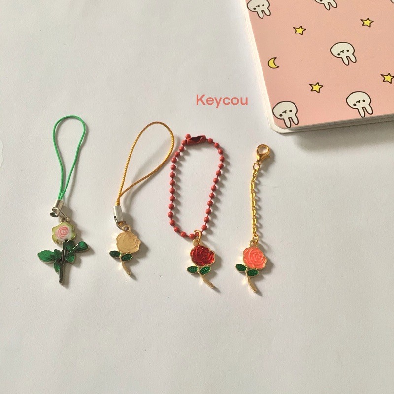 Gantungan HP Bunga Mawar Warna Merah, Peach dan Kuning