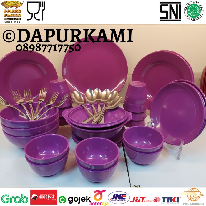 L.Maryanne Piring Mangkok Melamin Set 42Pcs • Peralatan Makan Warna Ungu