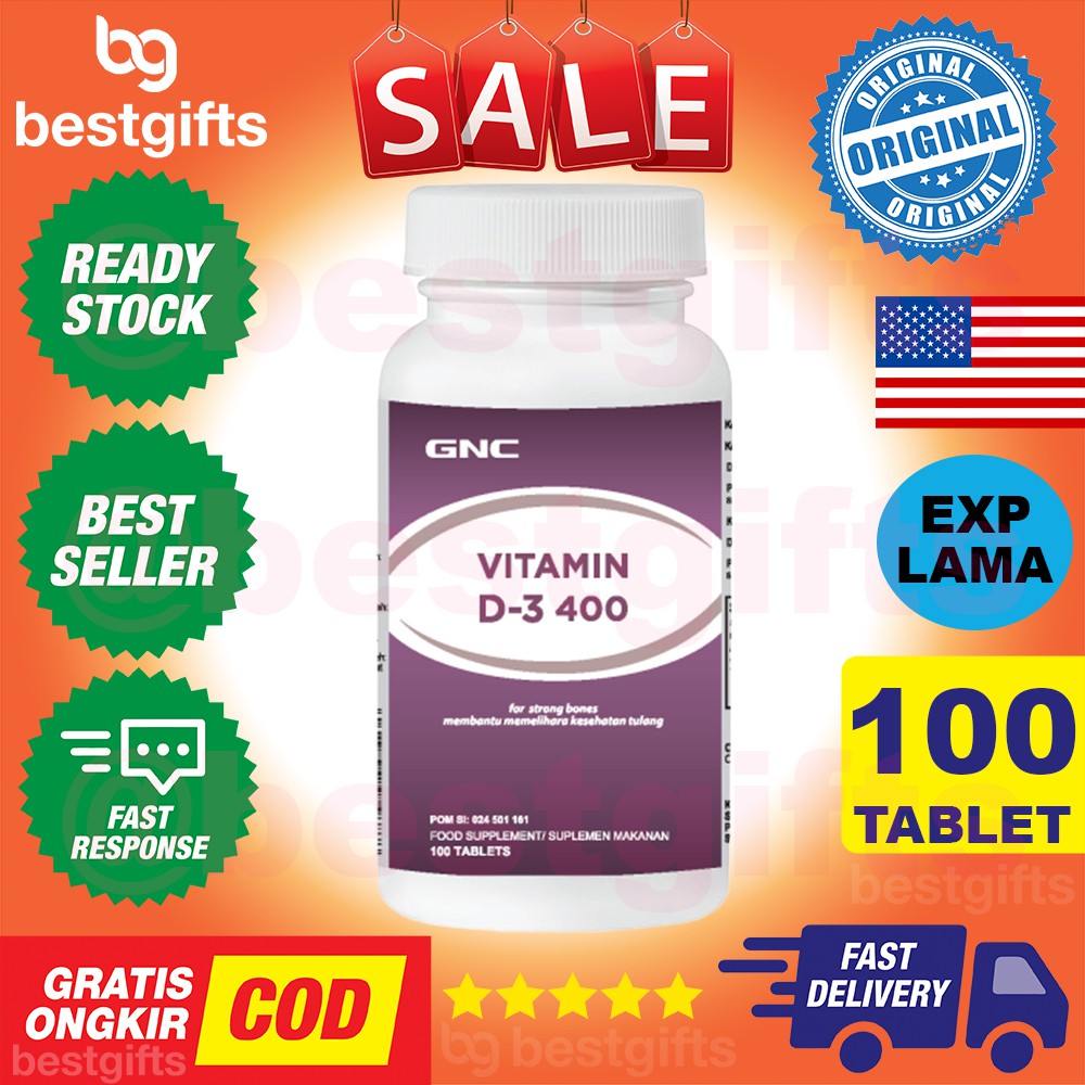 GNC VITAMIN VIT D D3 400 IU CALCIUM KALSIUM KEPADATAN TULANG KUAT OSTEOPOROSIS GINJAL 100 TABLET