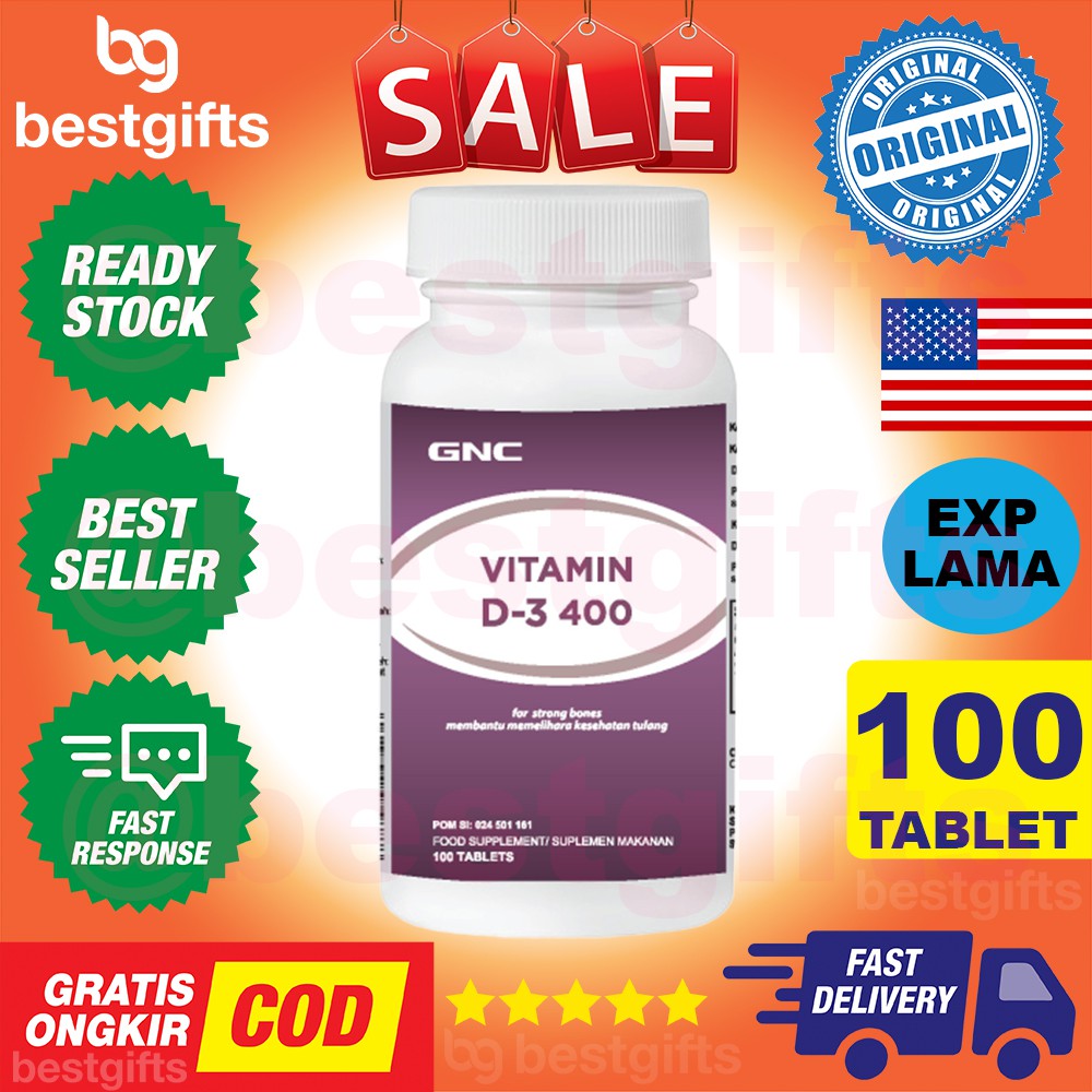 GNC VITAMIN VIT D D3 400 IU CALCIUM KALSIUM KEPADATAN TULANG KUAT OSTEOPOROSIS GINJAL 100 TABLET