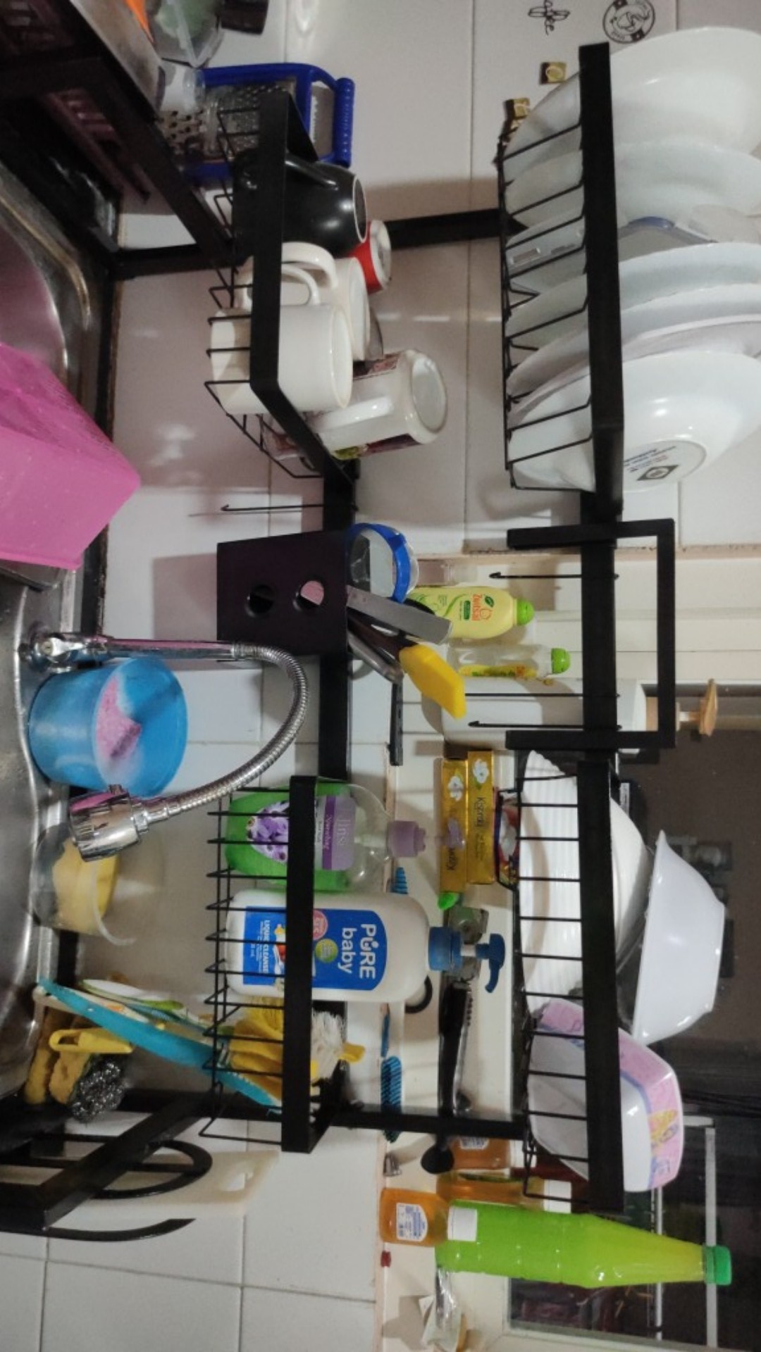 Rak Piring Dapur Stainless Steel Hitam Peralatan Wastafel Kuat Drain Rack Baja Anti Karat 2 Susun