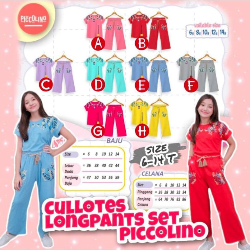 Setelan Celana Kulot Anak Perempuan Piccolino Culottes longpantSet baju anak cewek 6 8 10 tahun