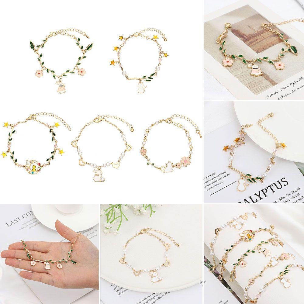 Gelang Hewan Nanas Imitasi Mutiara Bunga Kucing Lucu Manis Bunny Charm Bracelet