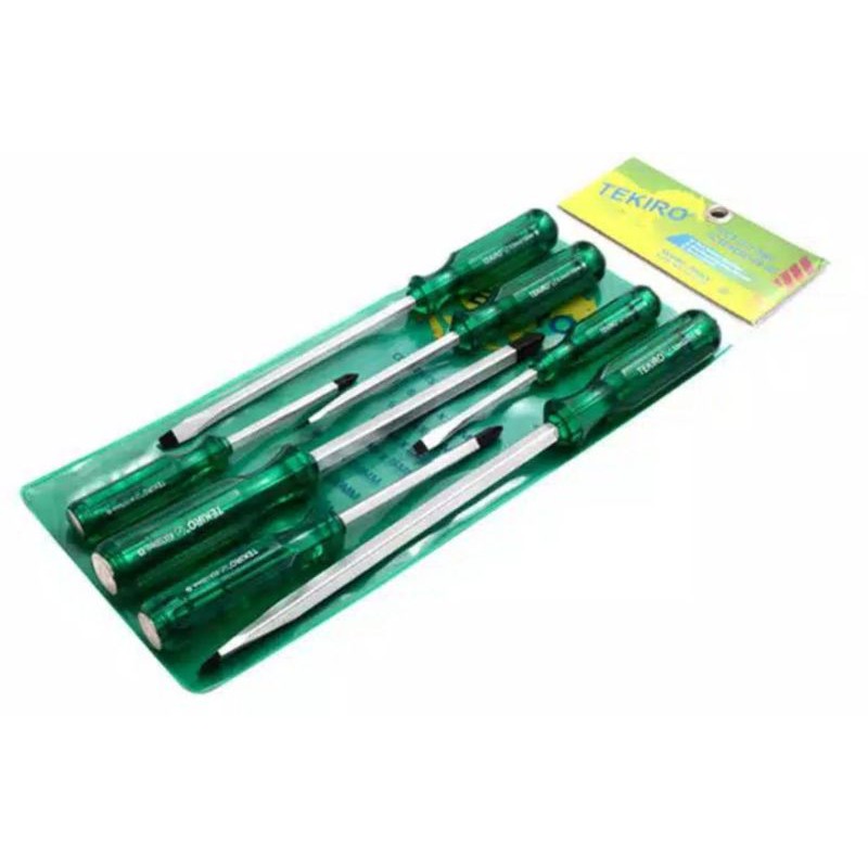 TEKIRO OBENG SET 7 PCS TEMBUS KETOK GO THRU SCREWDRIVER HIJAU