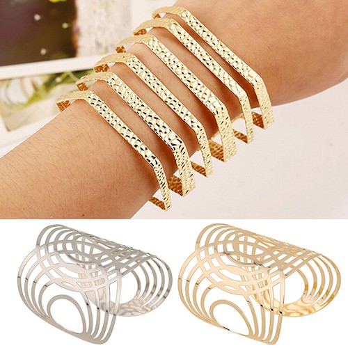 Terlaris Fashion Gelang Unisex Model Bangle Cuff Balut Motif Geometris Warna Emas Perak