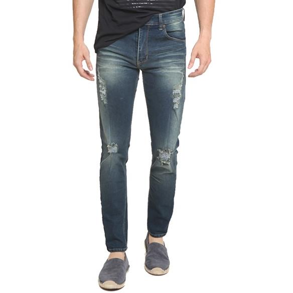 2nd red ripped jeans slim fit pria jeans sobek abu tua