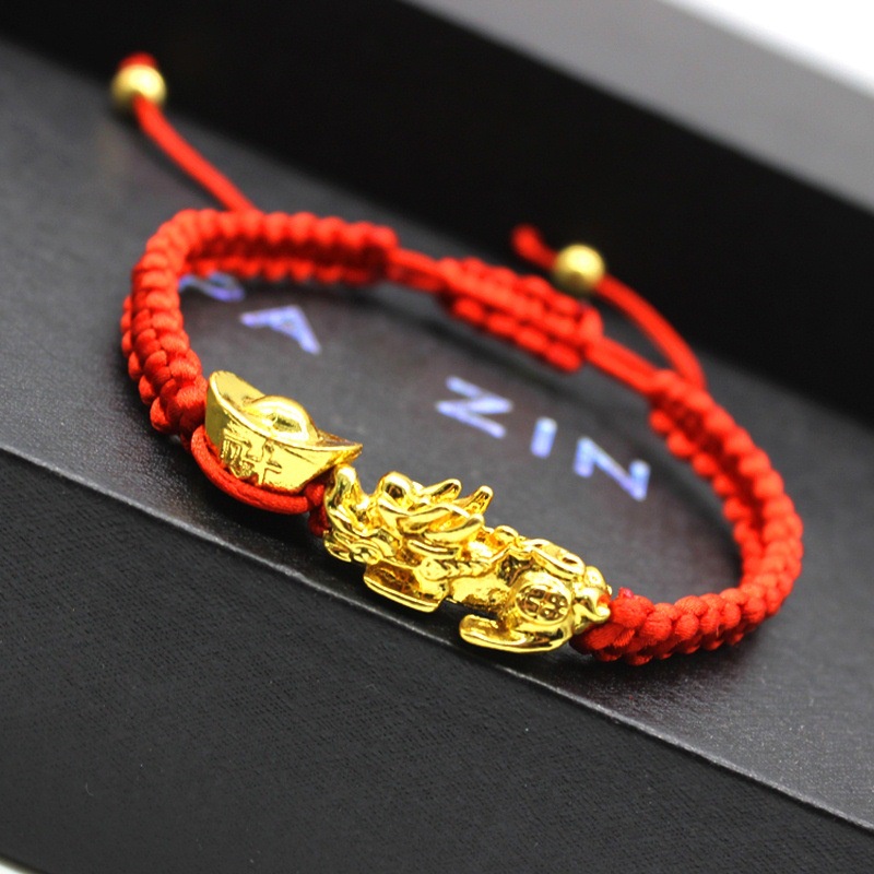 Ready Stock Merah Tali Anyaman Gelang 999 Berlapis Emas Pixiu Beruntung Beberapa Gelang Anak Gelang Hadiah Liburan Terbaik B-22053