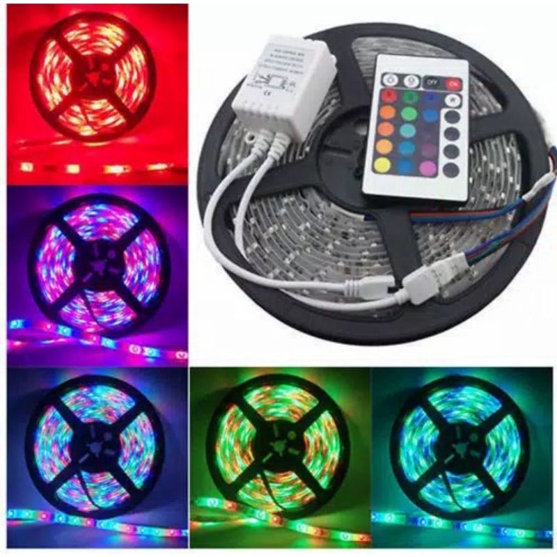 LAMPU LED STRIP RGB Warna Warni IP44 3528 Kompliy Set Adaptor Remote