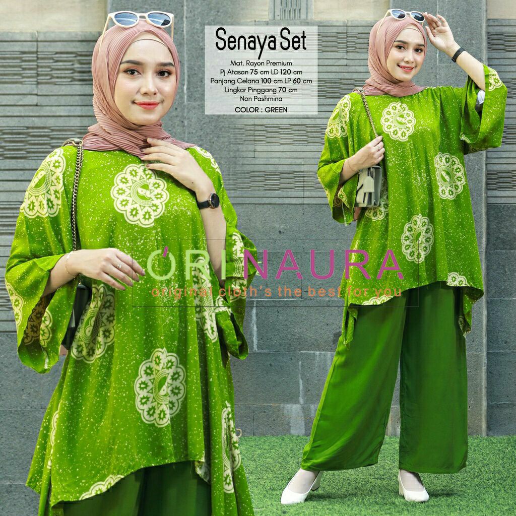 Senaya Set - Setelan Jumbo Waka Waka Ori Naura Super Jumbo XXXXL Rayon Tebal Busui Resleting Lengan 3/4 Set Wanita