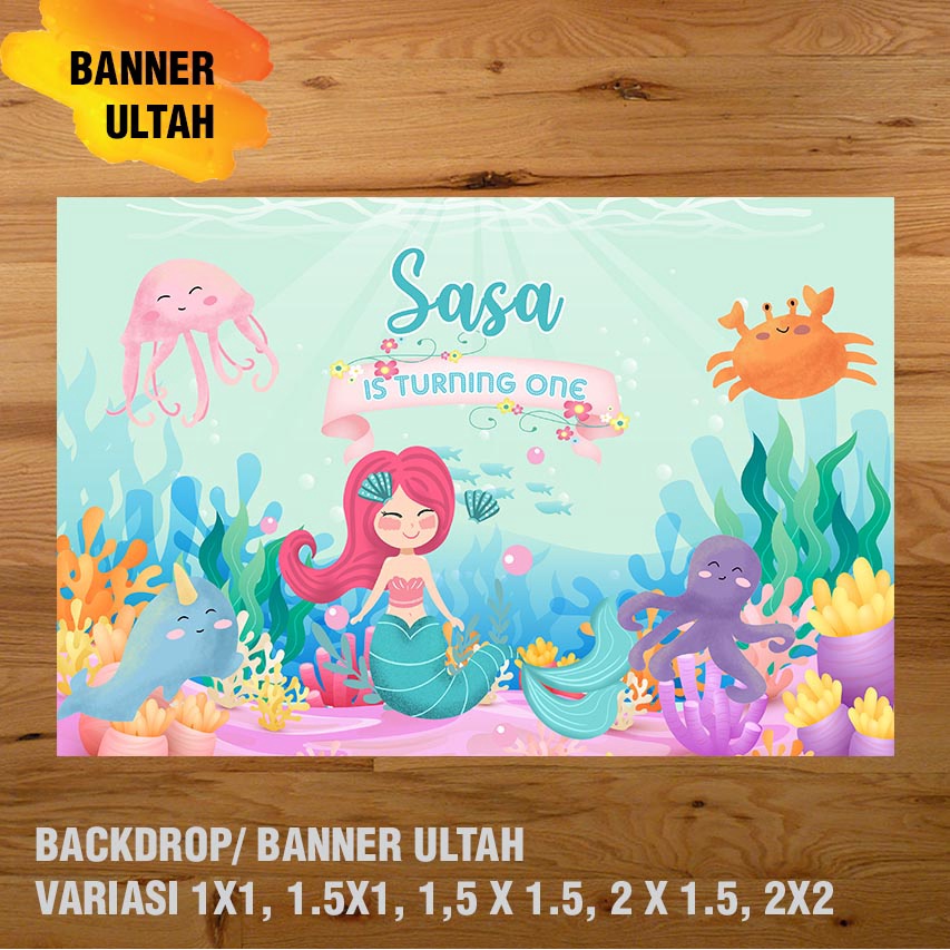 Doradoray_ Mermaid Banner/ Backdrop/ Spanduk Ulang Tahun Ul-Tah