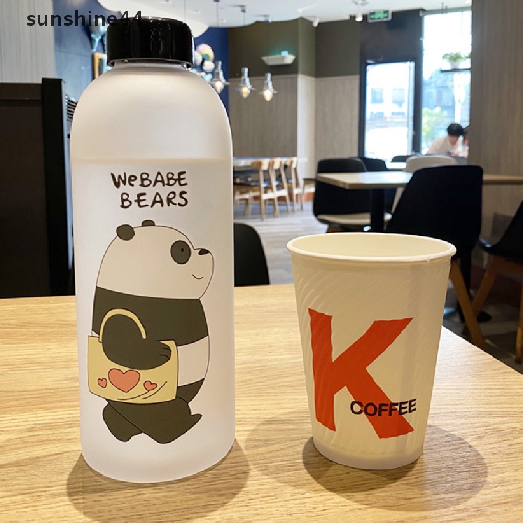 Sunshine 1000ml Botol Minum Plastik Buram Transparan Motif Panda / Beruang Kartun