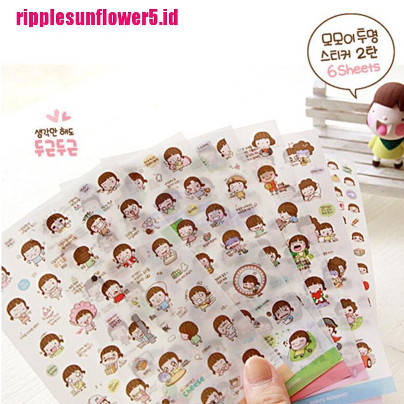 6 Lembar Stiker Motif Kartun Perempuan Untuk Dekorasi Diary / Scrapbook / Kalender