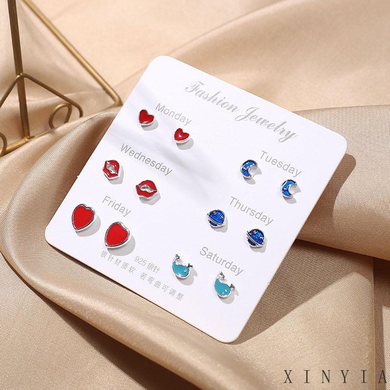 【COD】6Pcs / Set Anting Tusuk Simple Gaya Korea dengan Kristal + Mutiara untuk Wanita