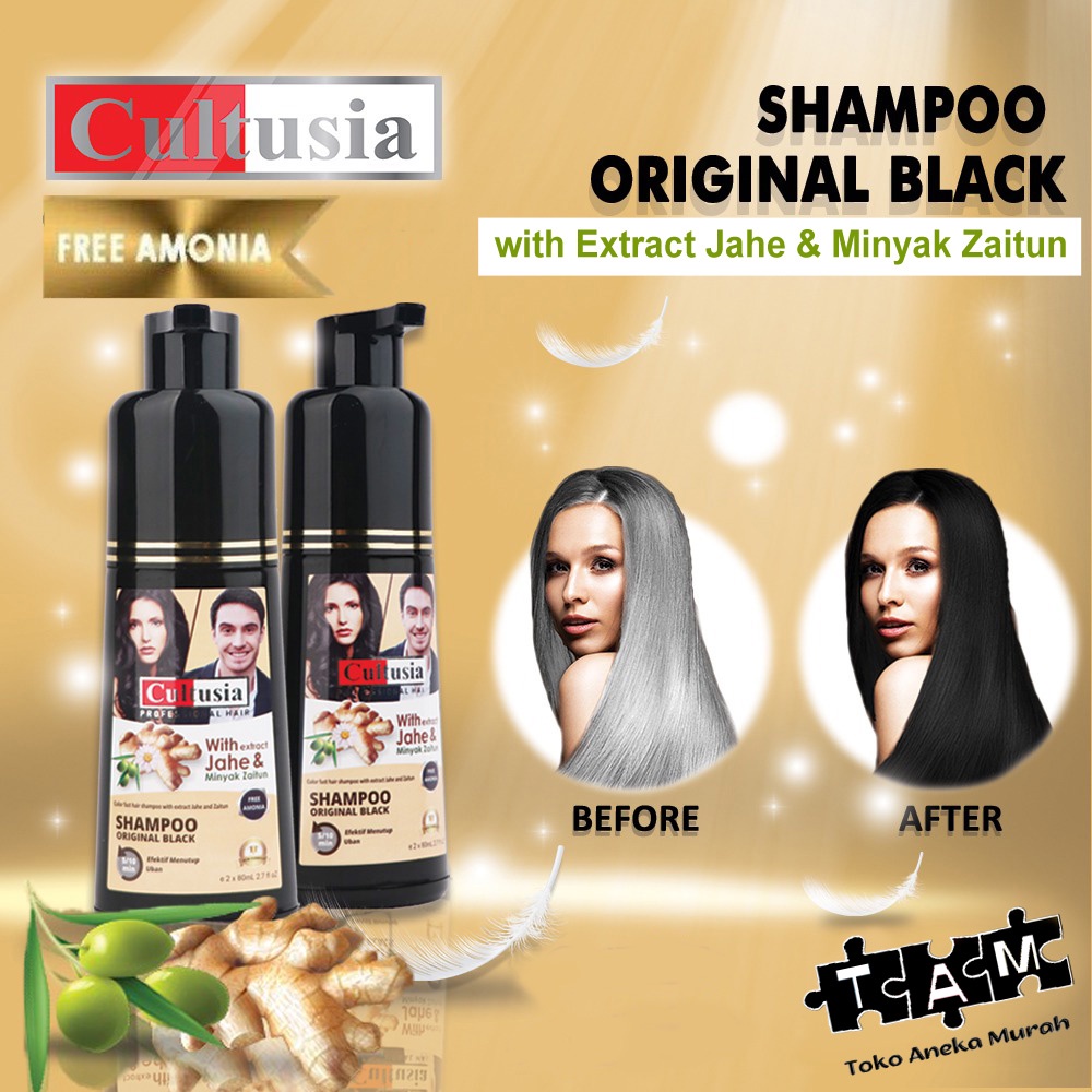 CULTUSIA SHAMPO SEMIR RAMBUT HITAM ORI BLACK INSTANT HAIR COLORING SHAMPOO MINYAK ZAITUN EKSTRAK JAH