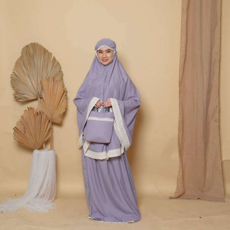 mukena dewasa katun polos renda mewah azizah series murah jumbo + tas