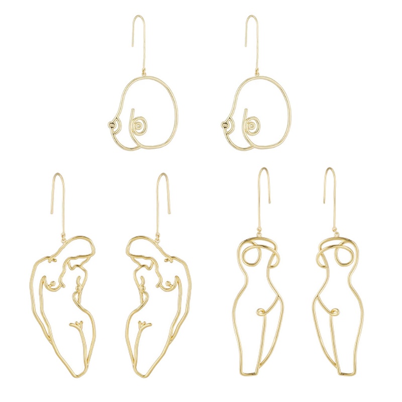 SIY  3 Pairs Abstract Lady Breast Statement Hoop Earrings Female Body Boob Earrings