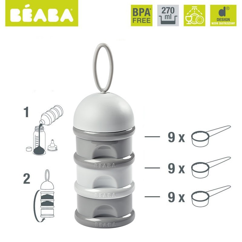 Beaba Stacked Milk Container Tempat Susu / Snack - Light Dark Mist